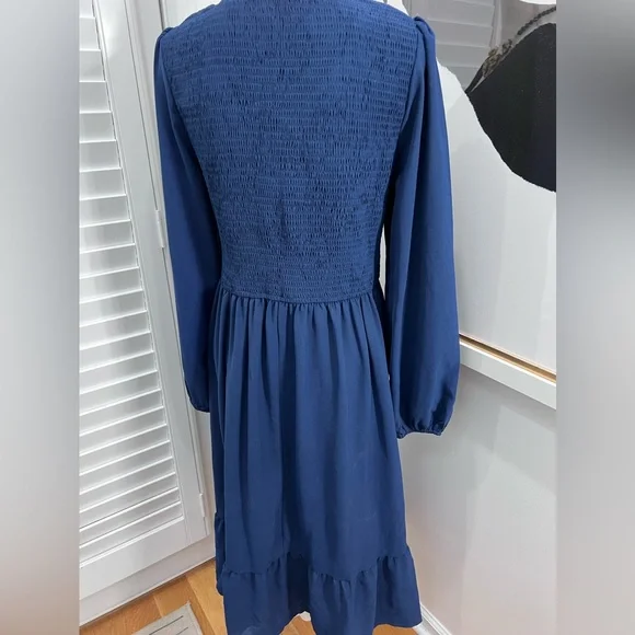 Zwurew V Neck Long Sleeve Rouched Bodice Dress in Navy Blue, Size XL - Picture 7 of 10